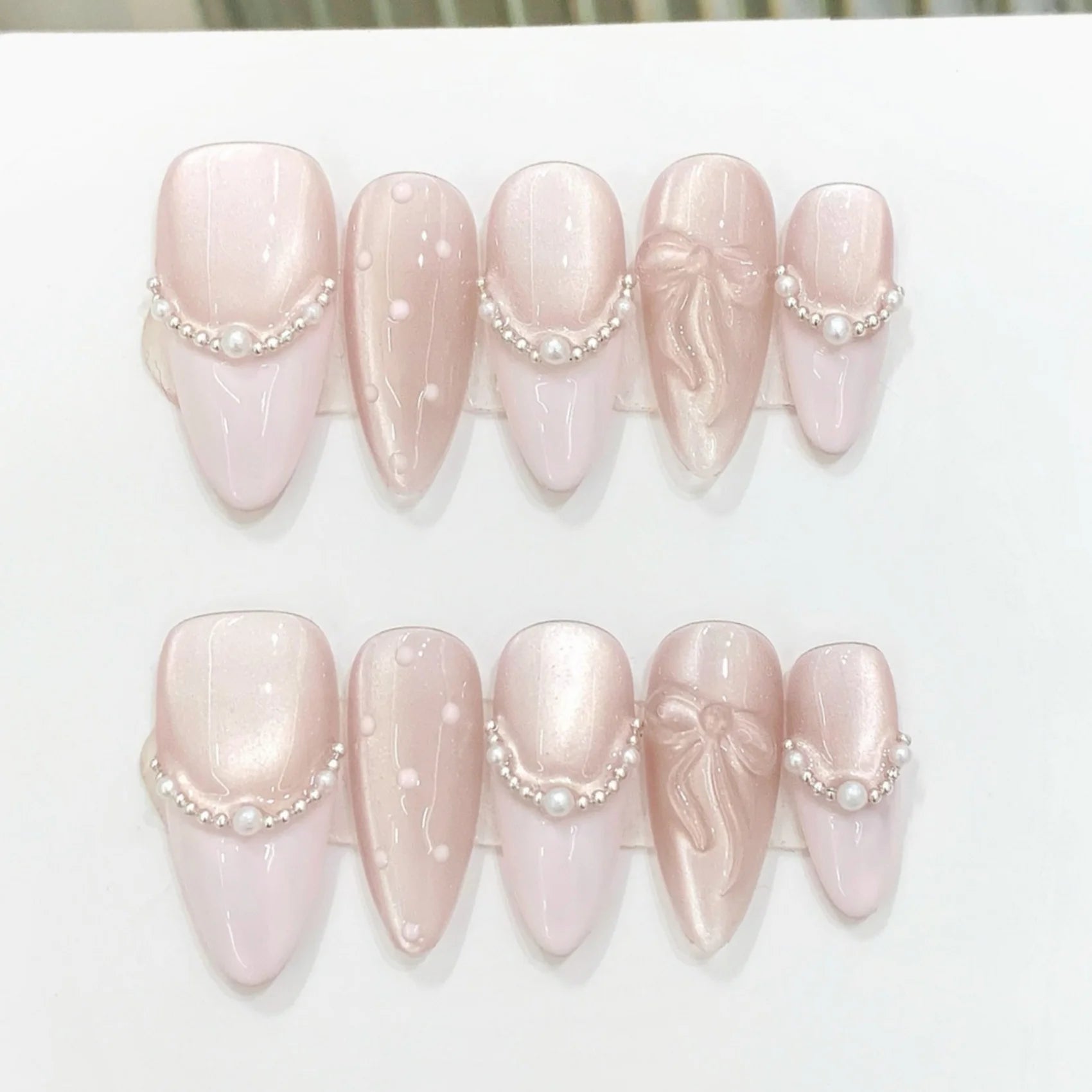 10pcs Purple Cat's Eye Handmade Fake Nails Tips Glitter Mid - length Oval Press on Nails Art Bow Rhinestone Design False Nail Sets - Hands of Hope