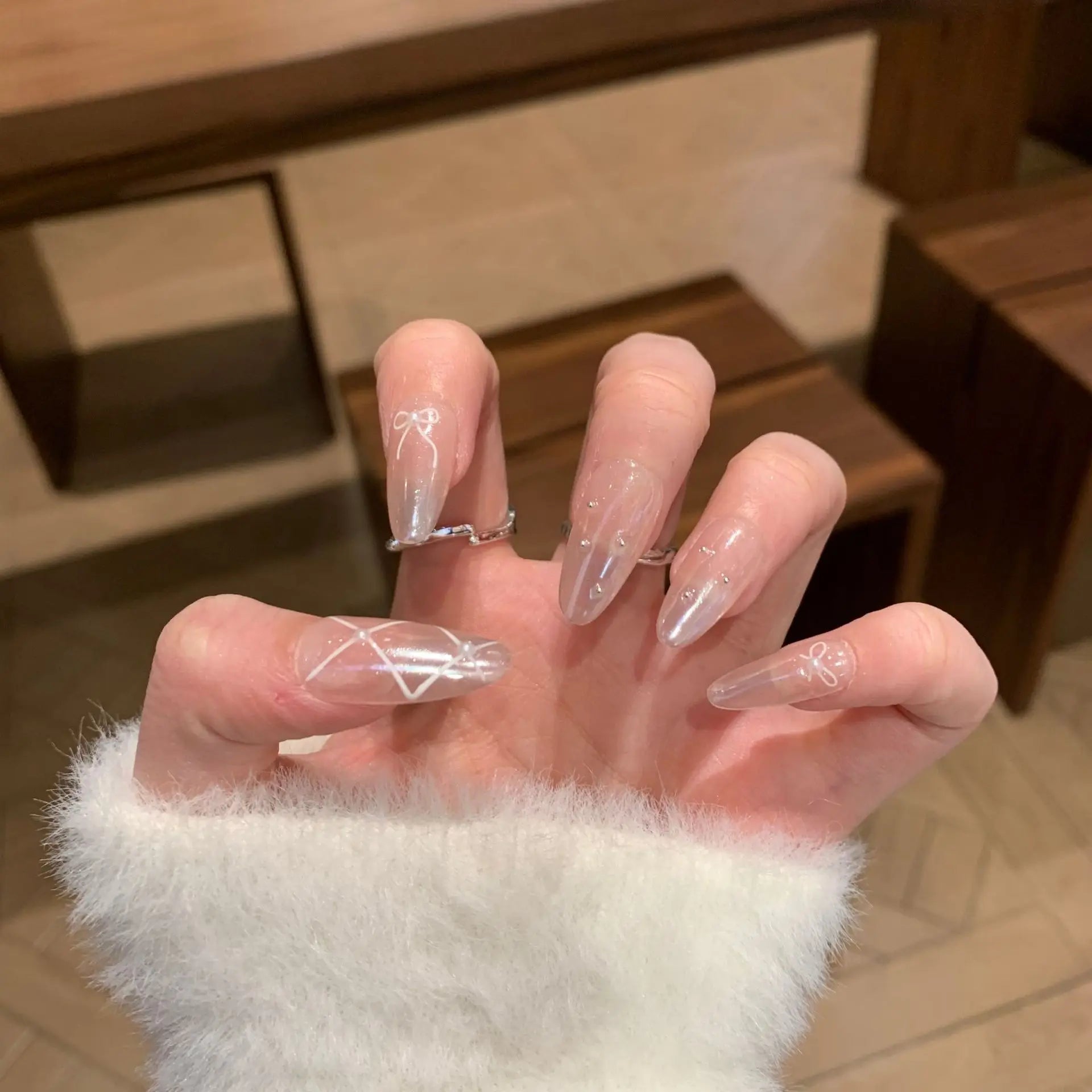 10pcs Purple Cat's Eye Handmade Fake Nails Tips Glitter Mid - length Oval Press on Nails Art Bow Rhinestone Design False Nail Sets - Hands of Hope