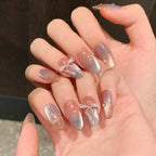 10pcs Purple Cat's Eye Handmade Fake Nails Tips Glitter Mid - length Oval Press on Nails Art Bow Rhinestone Design False Nail Sets - Hands of Hope