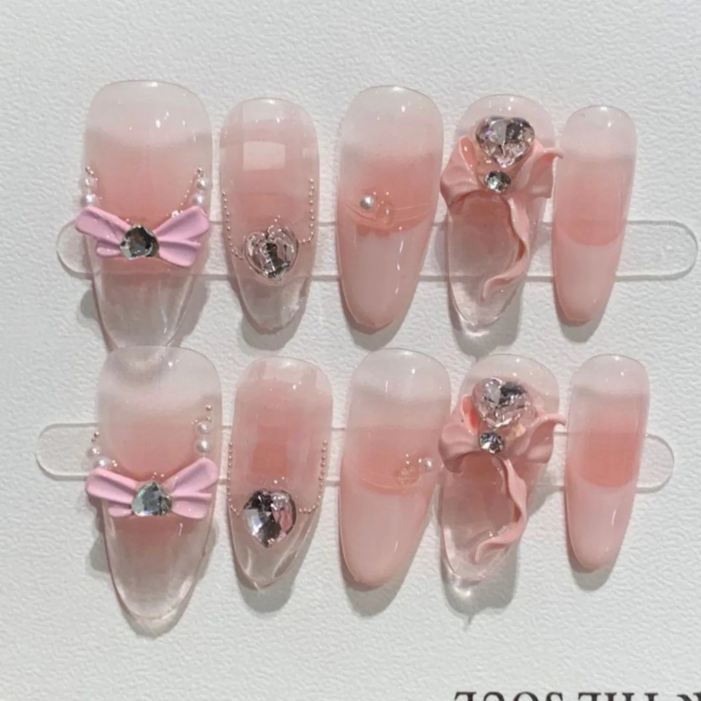 10pcs Purple Cat's Eye Handmade Fake Nails Tips Glitter Mid - length Oval Press on Nails Art Bow Rhinestone Design False Nail Sets - Hands of Hope