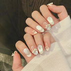 10pcs Purple Cat's Eye Handmade Fake Nails Tips Glitter Mid - length Oval Press on Nails Art Bow Rhinestone Design False Nail Sets - Hands of Hope