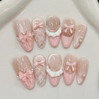 10pcs Purple Cat's Eye Handmade Fake Nails Tips Glitter Mid - length Oval Press on Nails Art Bow Rhinestone Design False Nail Sets - Hands of Hope