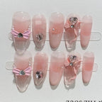 10pcs Purple Cat's Eye Handmade Fake Nails Tips Glitter Mid - length Oval Press on Nails Art Bow Rhinestone Design False Nail Sets - Hands of Hope