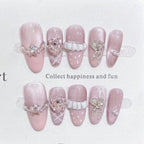 10pcs Purple Cat's Eye Handmade Fake Nails Tips Glitter Mid - length Oval Press on Nails Art Bow Rhinestone Design False Nail Sets - Hands of Hope