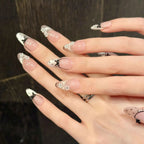 10pcs Purple Cat's Eye Handmade Fake Nails Tips Glitter Mid - length Oval Press on Nails Art Bow Rhinestone Design False Nail Sets - Hands of Hope