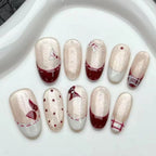 10pcs Purple Cat's Eye Handmade Fake Nails Tips Glitter Mid - length Oval Press on Nails Art Bow Rhinestone Design False Nail Sets - Hands of Hope