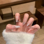 10pcs Purple Cat's Eye Handmade Fake Nails Tips Glitter Mid - length Oval Press on Nails Art Bow Rhinestone Design False Nail Sets - Hands of Hope