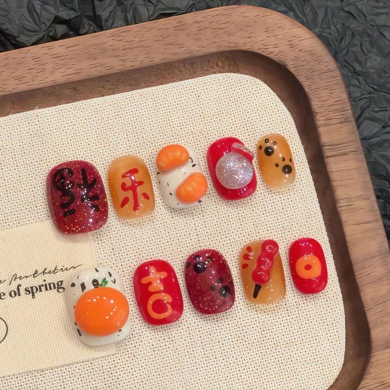 10Pcs Red Cat Eye Handmade Press on Nails Flower Fake Nails Wearable Stick - on Nails Full Cover False Nail Uñas Postizas 네일팁 - Hands of Hope