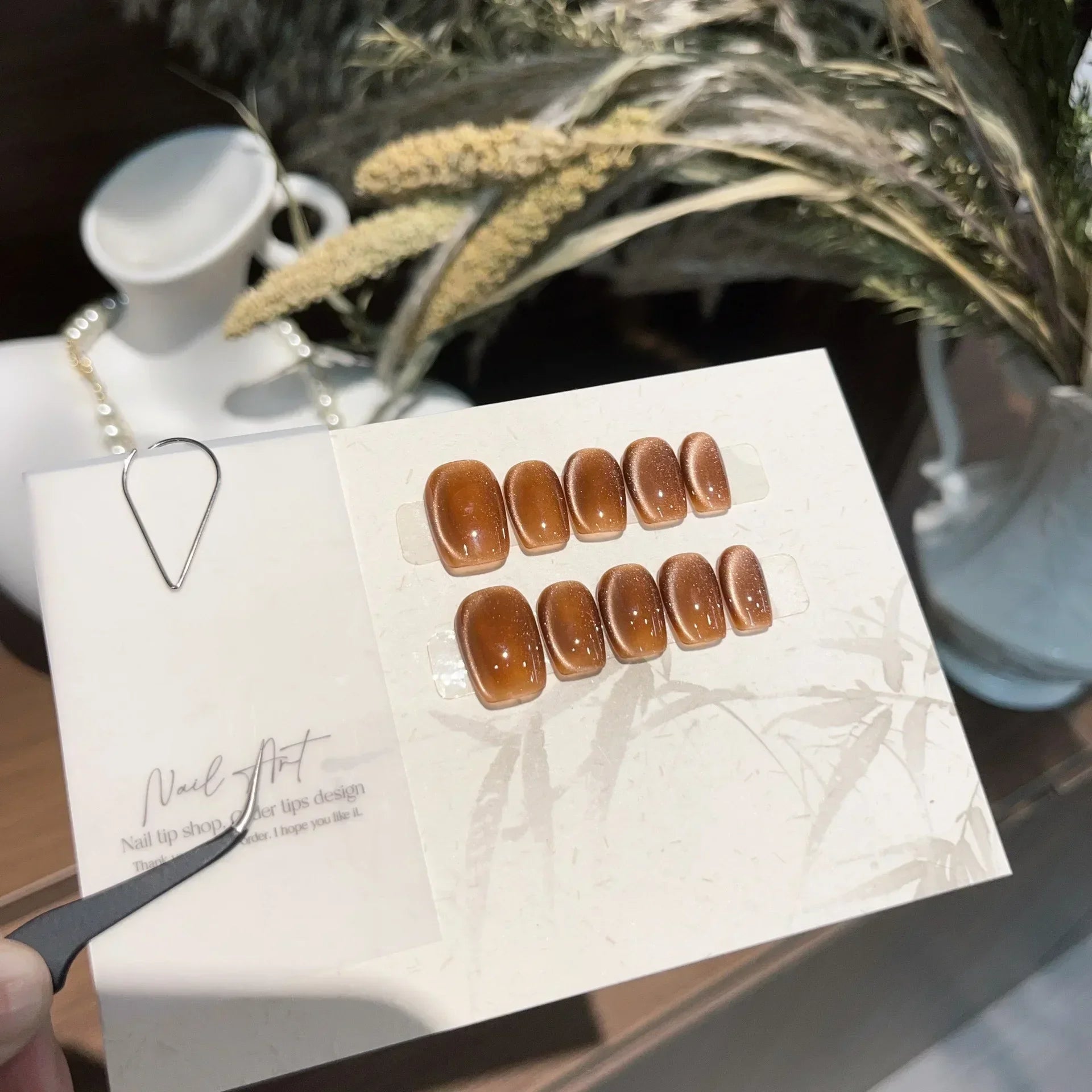 10Pcs Red Cat Eye Handmade Press on Nails Flower Fake Nails Wearable Stick - on Nails Full Cover False Nail Uñas Postizas 네일팁 - Hands of Hope