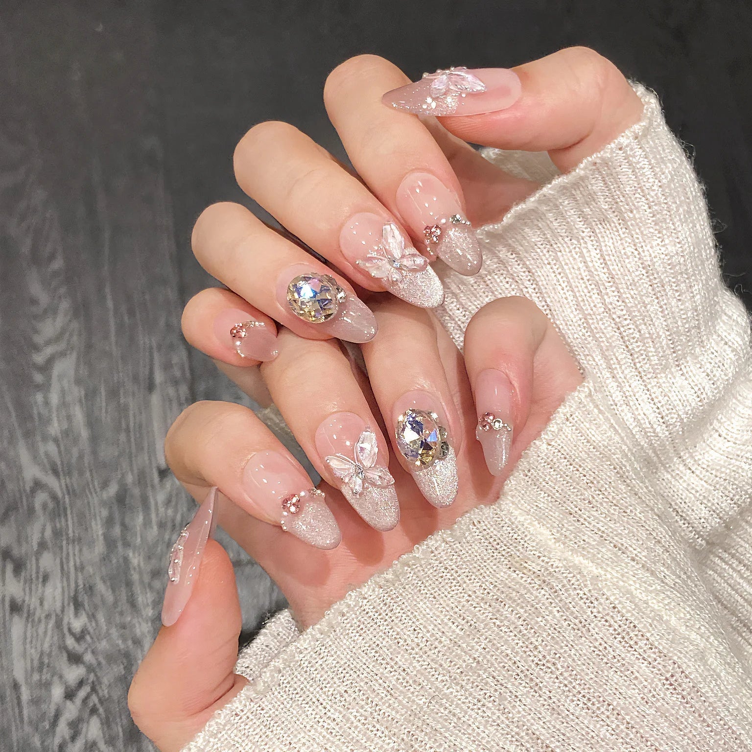 10Pcs Reuse Finished Fake Nails with Butterfly Deisgn Pink Cat's Eye French Handmade Press on False Nails Wearable Nail Art Tips - Hands of Hope