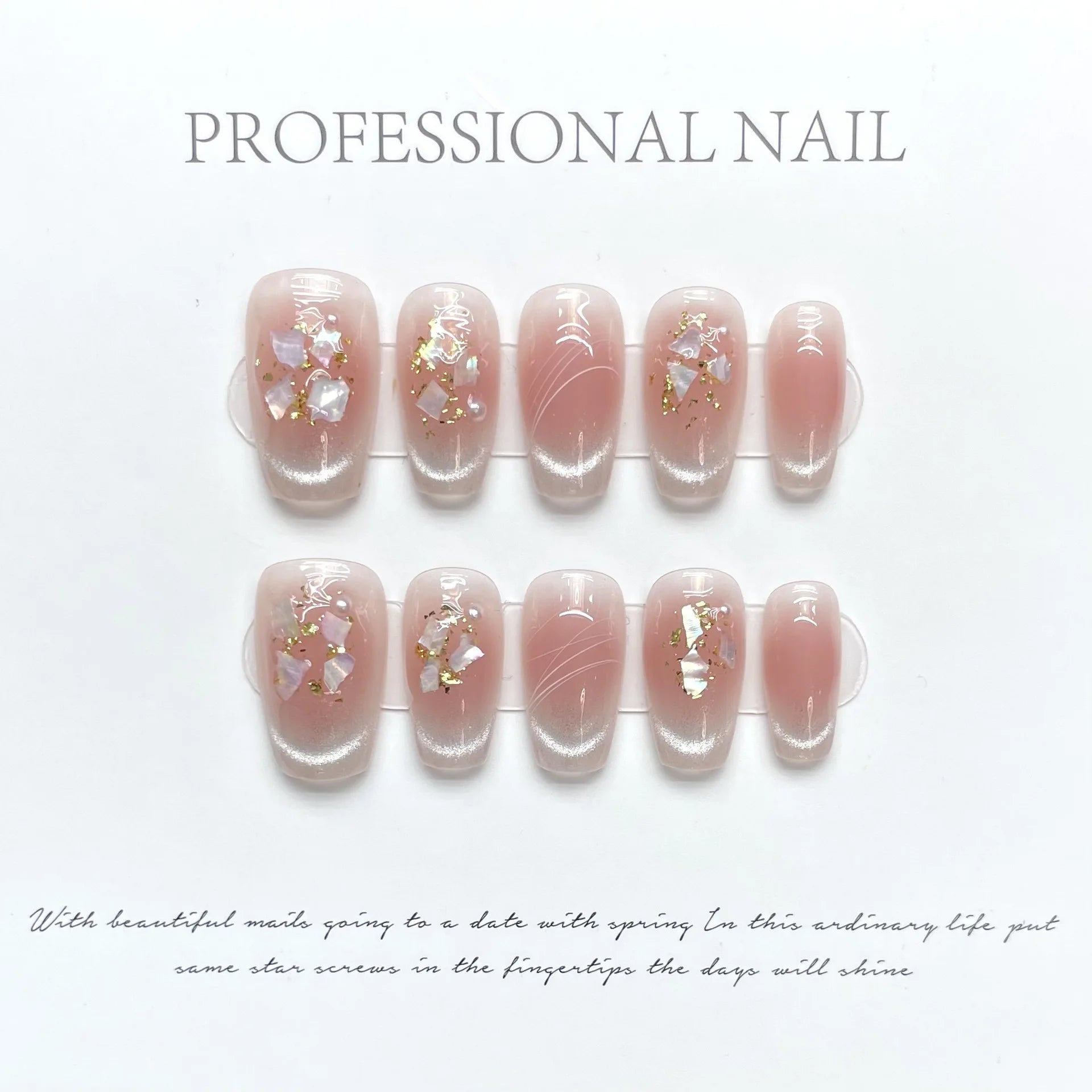 10Pcs Reuse Finished Fake Nails with Butterfly Deisgn Pink Cat's Eye French Handmade Press on False Nails Wearable Nail Art Tips - Hands of Hope