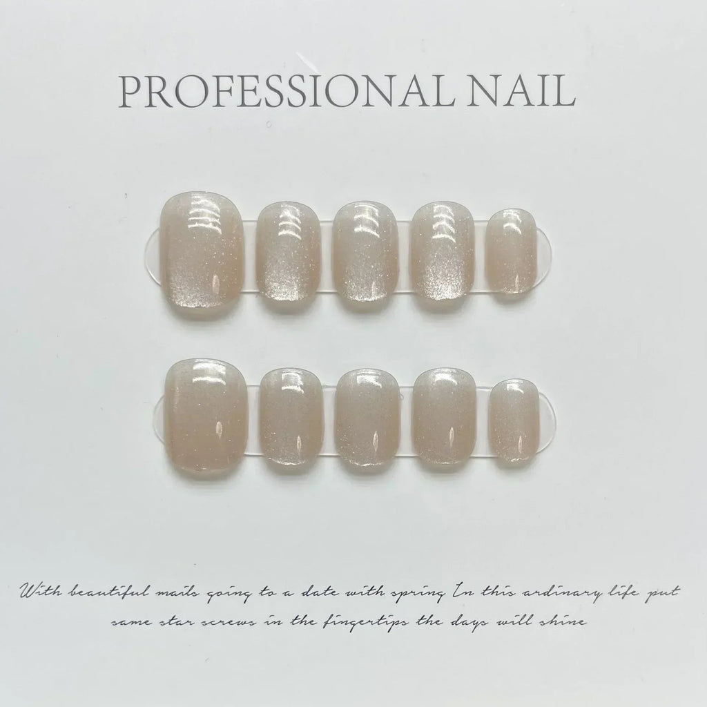 10Pcs Short Ballerina Handmade Press on Nails Blue Cat Eye Fake Nails Wearable Stick - on Nails Full Cover False Nail Uñas 네일팁 - Hands of Hope