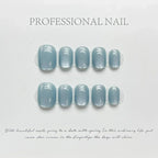 10Pcs Short Ballerina Handmade Press on Nails Blue Cat Eye Fake Nails Wearable Stick - on Nails Full Cover False Nail Uñas 네일팁 - Hands of Hope