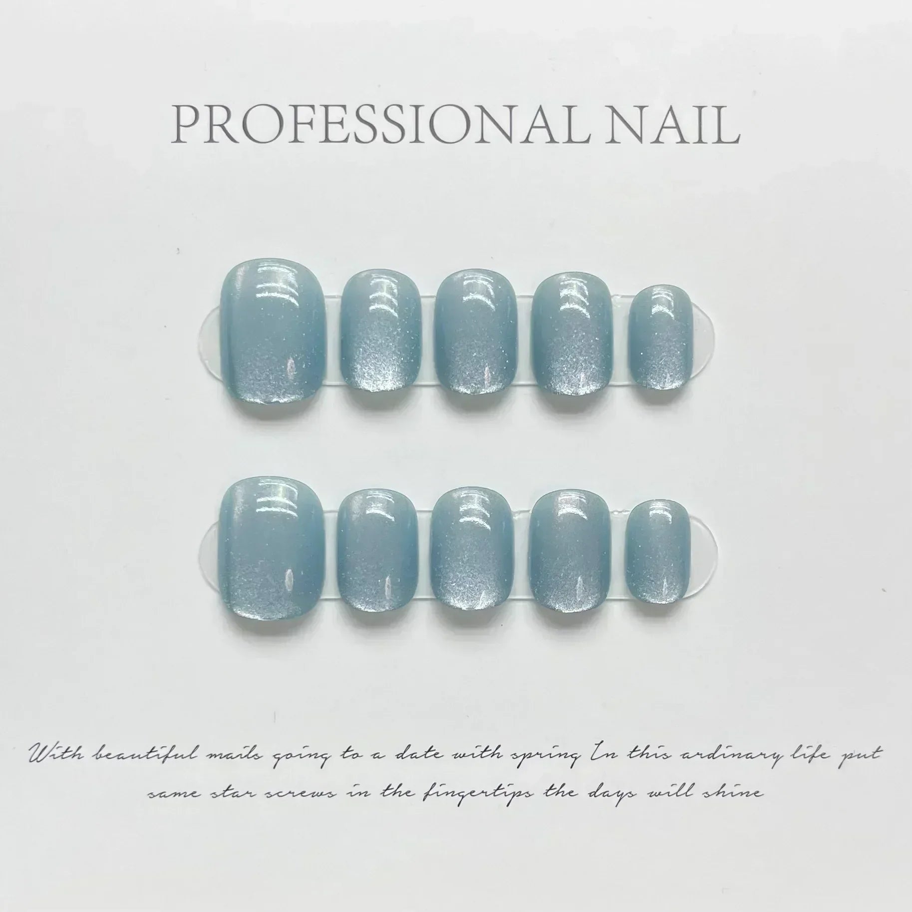 10Pcs Short Ballerina Handmade Press on Nails Blue Cat Eye Fake Nails Wearable Stick - on Nails Full Cover False Nail Uñas 네일팁 - Hands of Hope