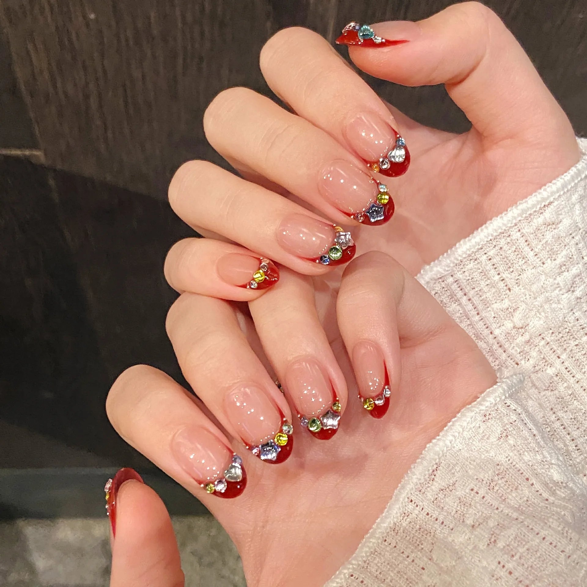 10pcs Short Oval Handmade False Nails Art Cute Cherry Bow Design Full Cover Nail Tips Gradient Pink Fake Nail Set Press on Nails - Hands of Hope