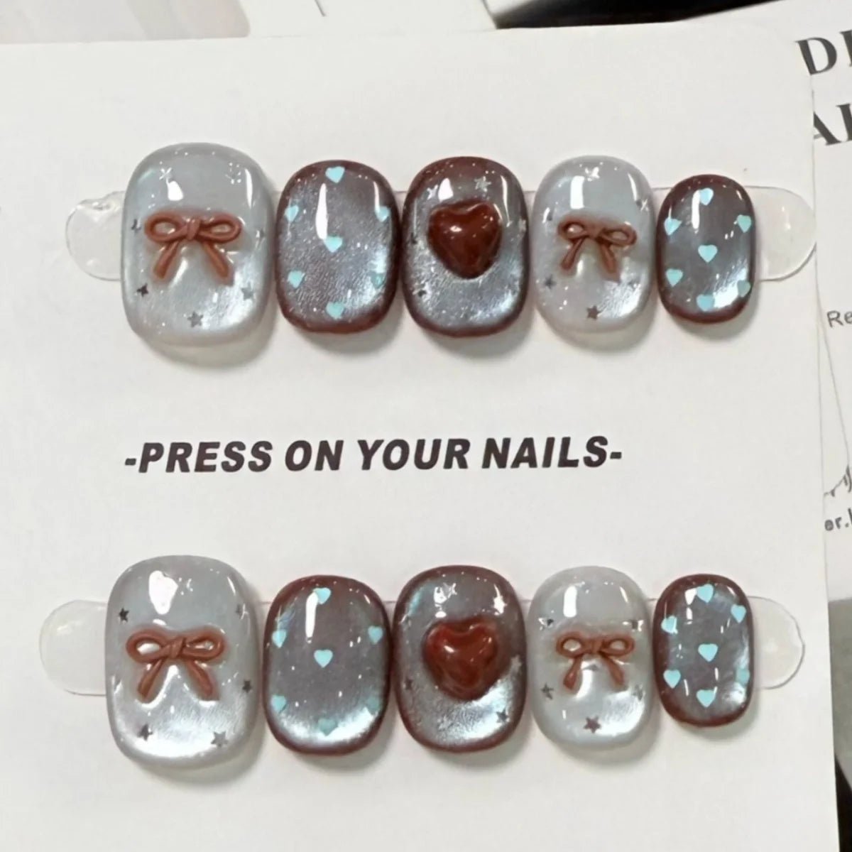 10pcs Short Oval Handmade False Nails Art Cute Cherry Bow Design Full Cover Nail Tips Gradient Pink Fake Nail Set Press on Nails - Hands of Hope