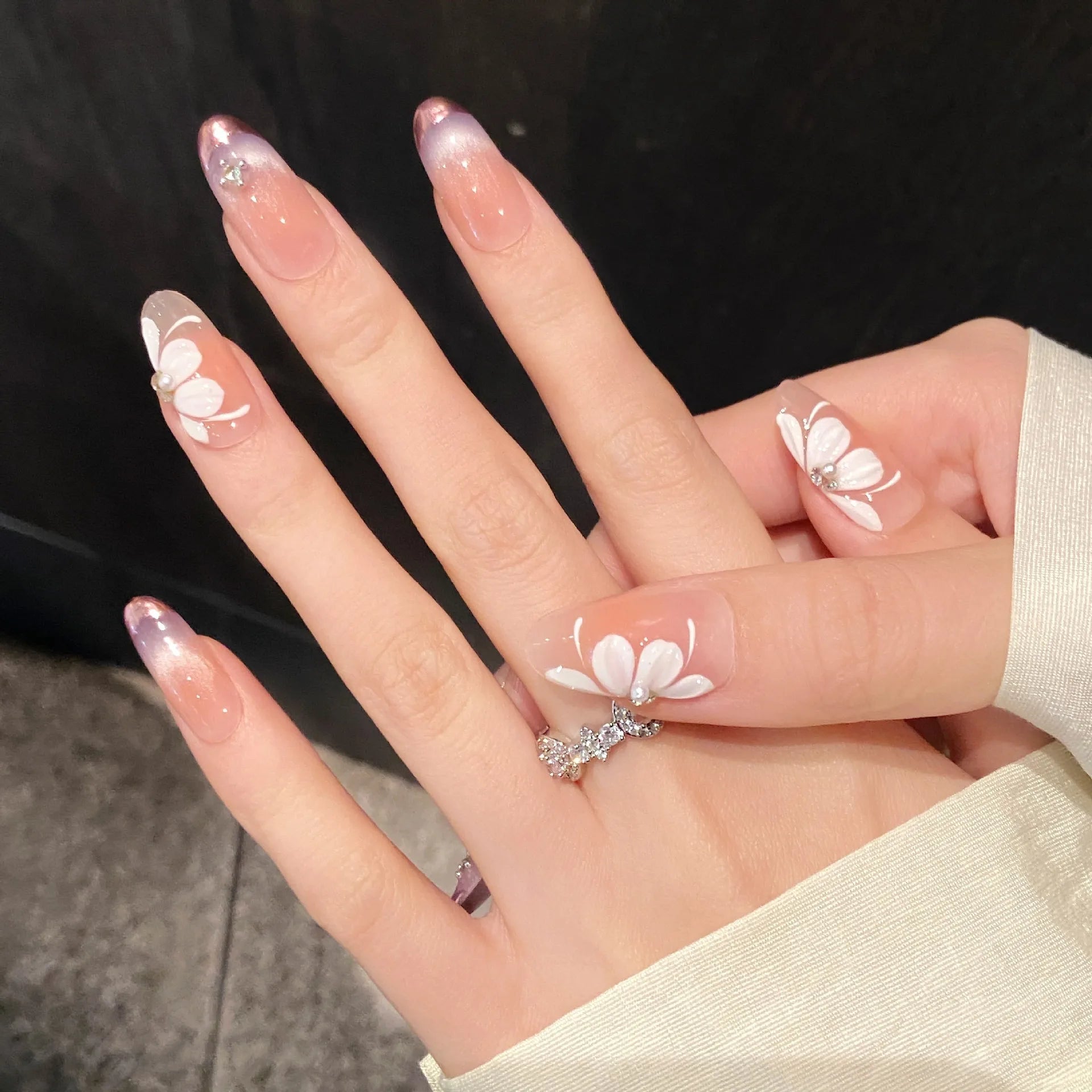 10pcs Short Oval Handmade False Nails Art Cute Cherry Bow Design Full Cover Nail Tips Gradient Pink Fake Nail Set Press on Nails - Hands of Hope