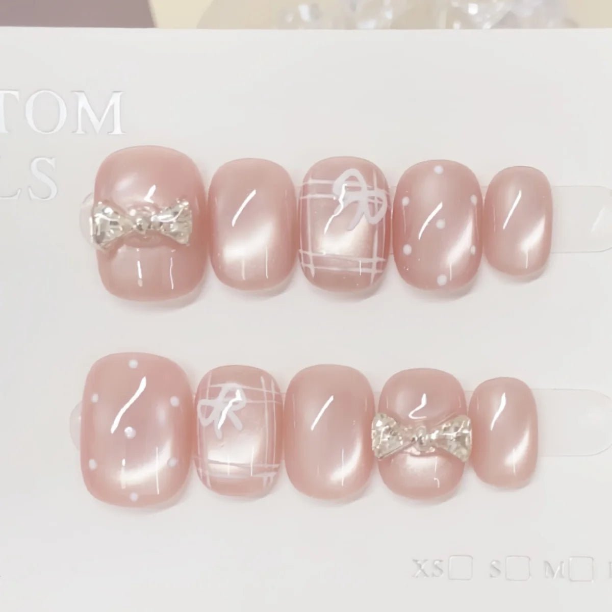 10pcs Short Oval Handmade False Nails Art Cute Cherry Bow Design Full Cover Nail Tips Gradient Pink Fake Nail Set Press on Nails - Hands of Hope