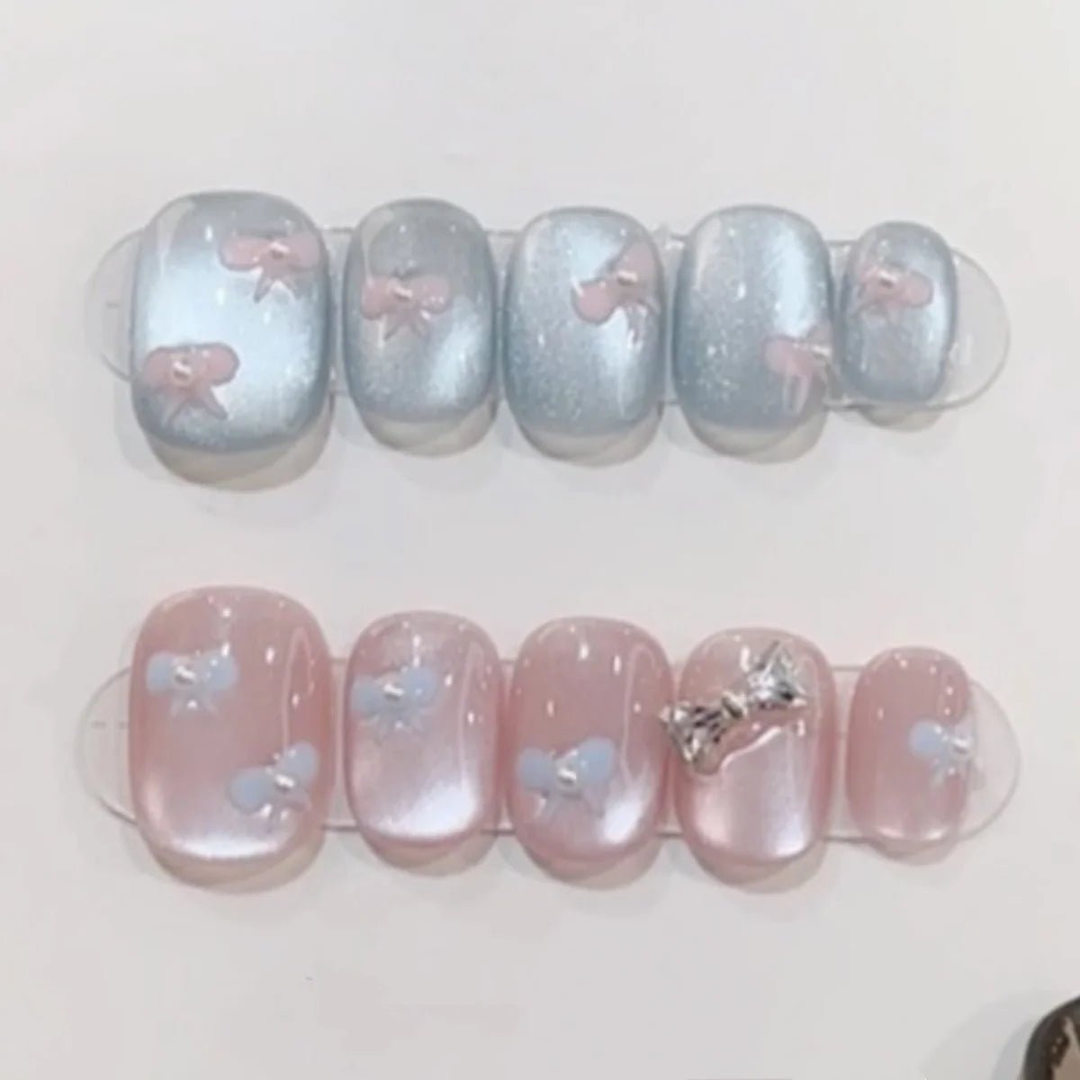 10pcs Short Oval Handmade False Nails Art Cute Cherry Bow Design Full Cover Nail Tips Gradient Pink Fake Nail Set Press on Nails - Hands of Hope