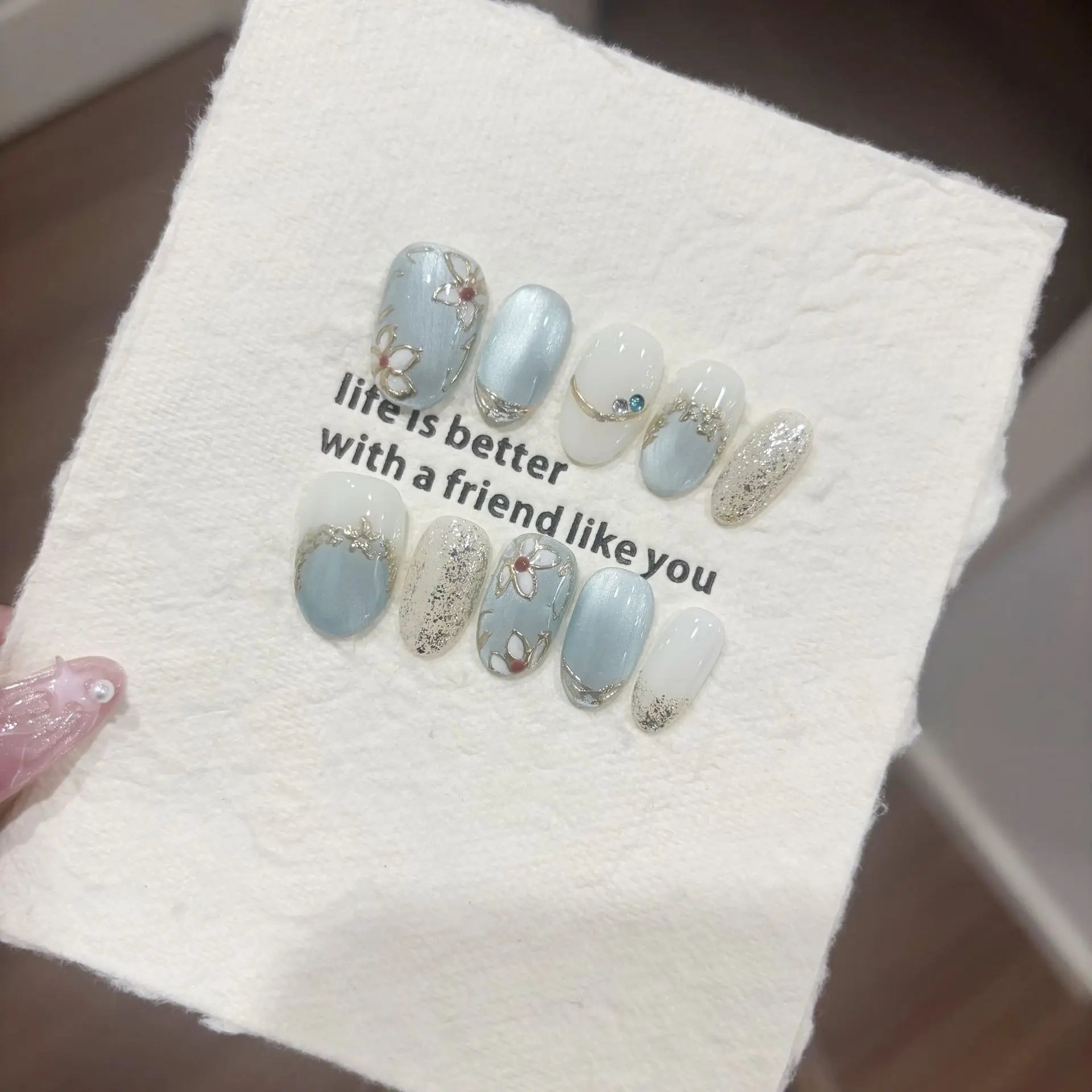 10Pcs Short Oval Handmade Press on Nails Cat Eye Fake Nails Simple False Nails Full Cover Nail Tips 네일팁 Накладные Ногти Uñas - Hands of Hope