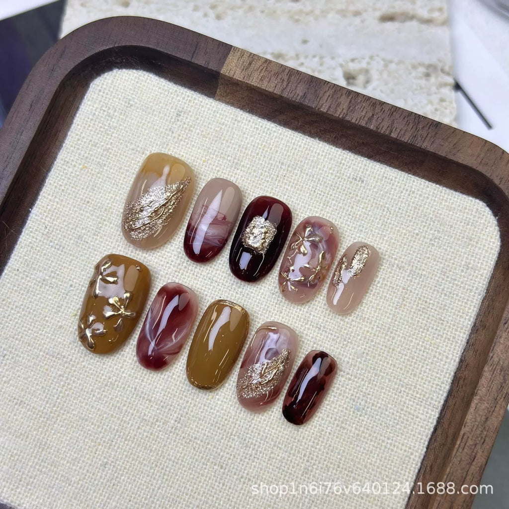 10Pcs Short Oval Handmade Press on Nails Cat Eye Fake Nails Simple False Nails Full Cover Nail Tips 네일팁 Накладные Ногти Uñas - Hands of Hope