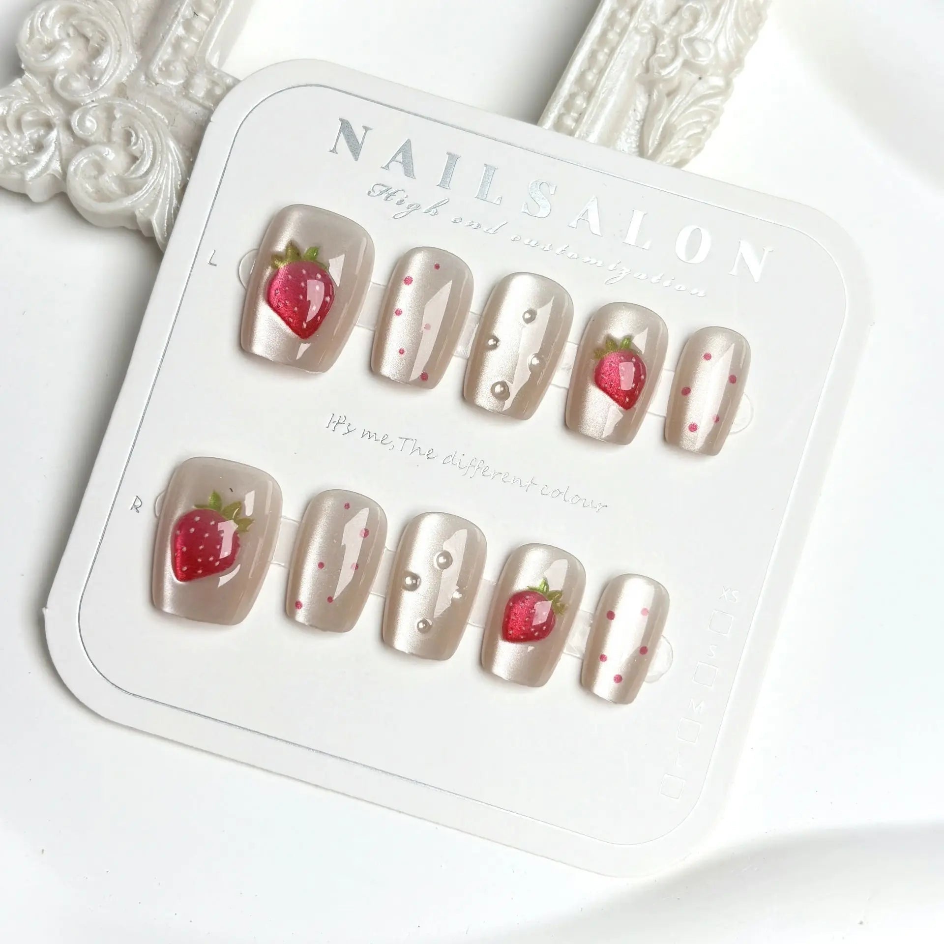 10pcs Short Square Cat Eye Handmade Press On Nails Strawberry Fake Nails Cute Wearable Reusable Full Cover Girls False Nail - Hands of Hope