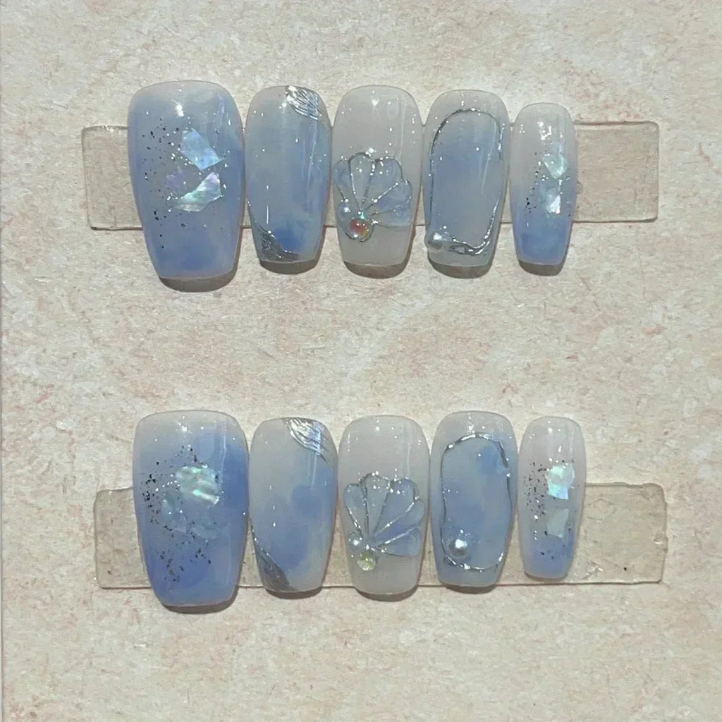 10Pcs Short Square Handmade Press On Nails Full Cover Flower Cat Eye Small Fresh Ballet False Nails Wearable Manicure Nail Tips - Hands of Hope