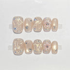 10Pcs Short Square Handmade Press On Nails Full Cover Flower Cat Eye Small Fresh Ballet False Nails Wearable Manicure Nail Tips - Hands of Hope