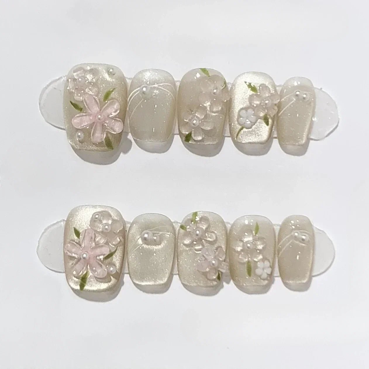 10Pcs Short Square Handmade Press On Nails Full Cover Flower Cat Eye Small Fresh Ballet False Nails Wearable Manicure Nail Tips - Hands of Hope