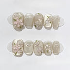 10Pcs Short Square Handmade Press On Nails Full Cover Flower Cat Eye Small Fresh Ballet False Nails Wearable Manicure Nail Tips - Hands of Hope