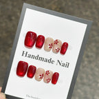 10Pcs Short Square Handmade Press On Nails Full Cover Flower Cat Eye Small Fresh Ballet False Nails Wearable Manicure Nail Tips - Hands of Hope