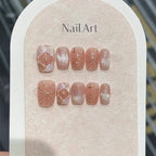 10Pcs Short Square Handmade Press On Nails Full Cover Flower Cat Eye Small Fresh Ballet False Nails Wearable Manicure Nail Tips - Hands of Hope