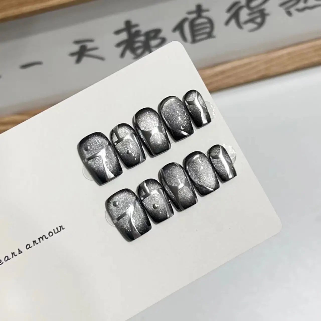 10Pcs Short Sweet and Cool Handmade Press On Nails Full Cover Design Round Head Fake Nail Artificial Manicure Wearable Nail Tips - Hands of Hope