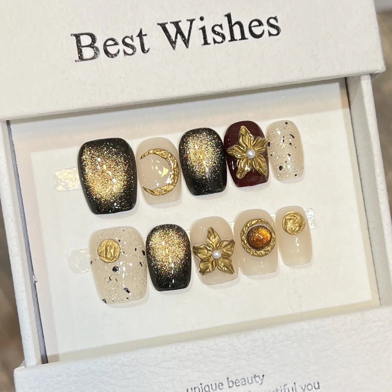 10Pcs Short Sweet and Cool Handmade Press On Nails Full Cover Design Round Head Fake Nail Artificial Manicure Wearable Nail Tips - Hands of Hope