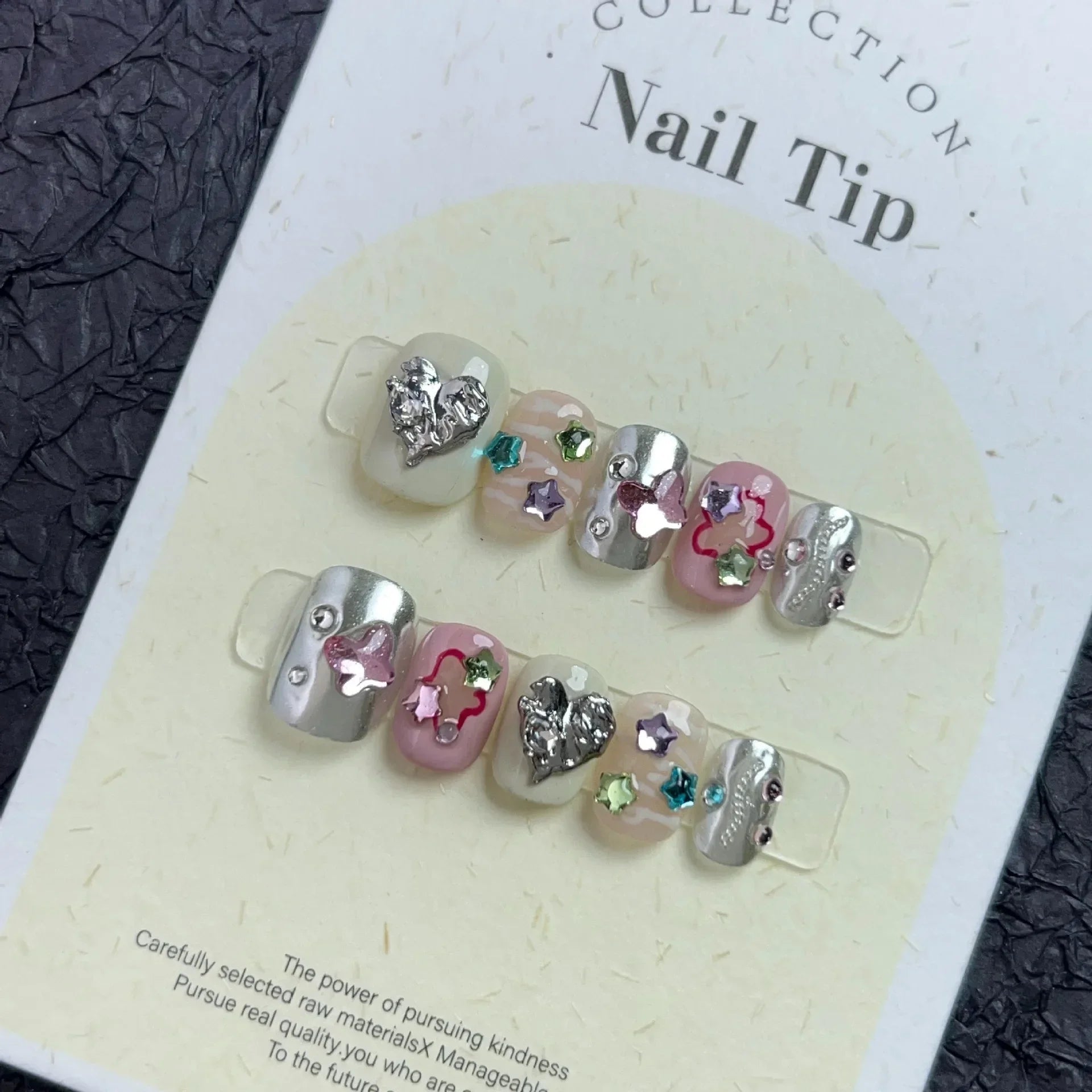 10Pcs Short Sweet and Cool Handmade Press On Nails Full Cover Design Round Head Fake Nail Artificial Manicure Wearable Nail Tips - Hands of Hope