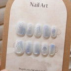 10pcs Short T Blue Mermaid Cat's Eye Handmade Press on Nail False Nails Square Head Girl Lady Wearable Detachable Nail Tips - Hands of Hope