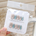 10pcs Short T Blue Mermaid Cat's Eye Handmade Press on Nail False Nails Square Head Girl Lady Wearable Detachable Nail Tips - Hands of Hope