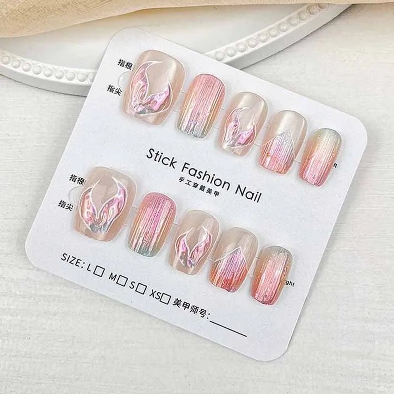 10pcs Short T Blue Mermaid Cat's Eye Handmade Press on Nail False Nails Square Head Girl Lady Wearable Detachable Nail Tips - Hands of Hope