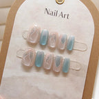 10pcs Short T Blue Mermaid Cat's Eye Handmade Press on Nail False Nails Square Head Girl Lady Wearable Detachable Nail Tips - Hands of Hope