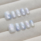 10pcs Short T Blue Mermaid Cat's Eye Handmade Press on Nail False Nails Square Head Girl Lady Wearable Detachable Nail Tips - Hands of Hope