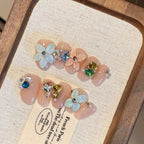 10Pcs White French Pink Heart Diamond Manicure Art Gentle Sweet Short Oval Artificial Wearing Nails Patch Full Cover Press Ons - Hands of Hope