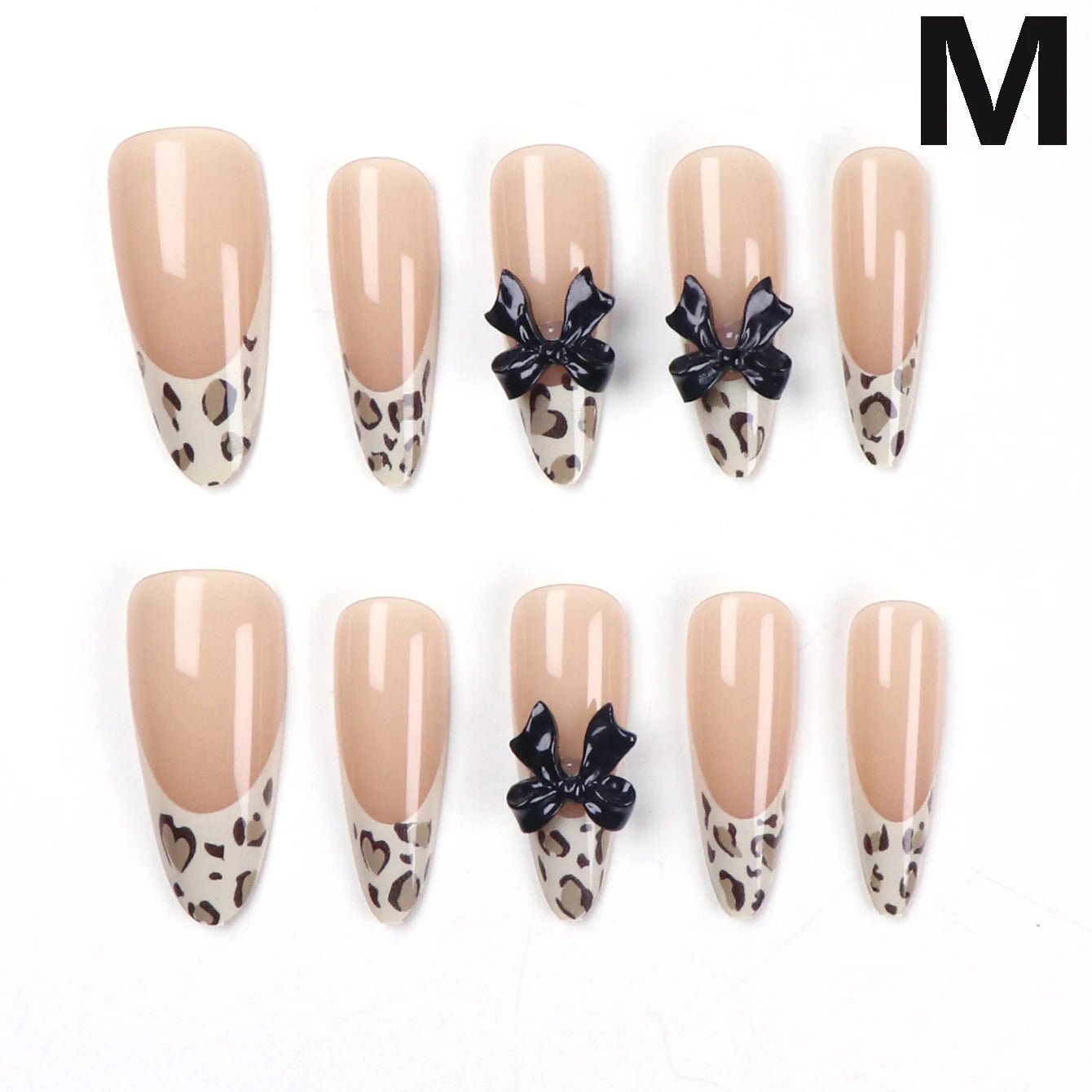 10pcs - XS/S/M French Almond Press on Nails Leopard Print False Nails 3D Bow Wearable Stick - on Nails Fake Nail - Hands of Hope