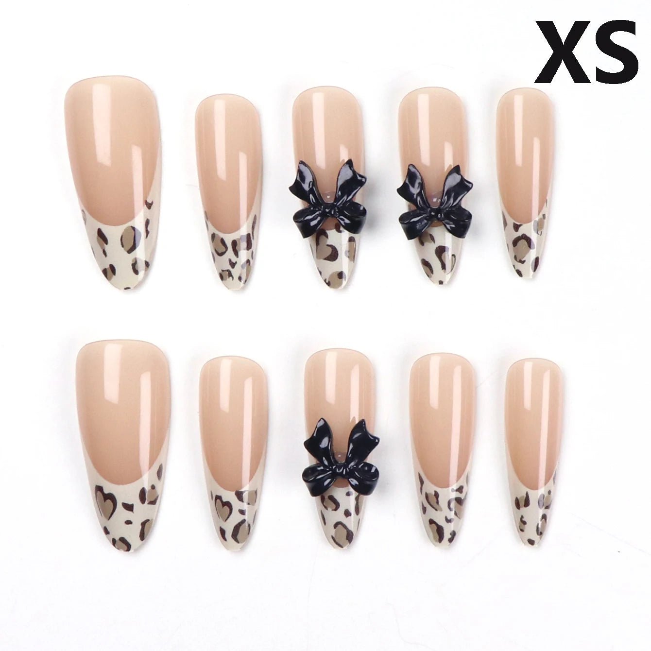 10pcs - XS/S/M French Almond Press on Nails Leopard Print False Nails 3D Bow Wearable Stick - on Nails Fake Nail - Hands of Hope