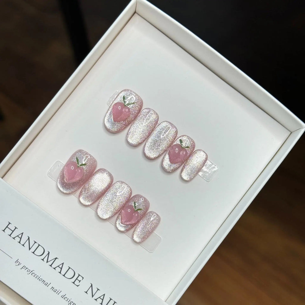 10pcs/set Handmade Dreamy Blue Press - On Nails Short Ballet Shape Gradient & Ombre Design Glossy Finish Removable False Nail Tips - Hands of Hope