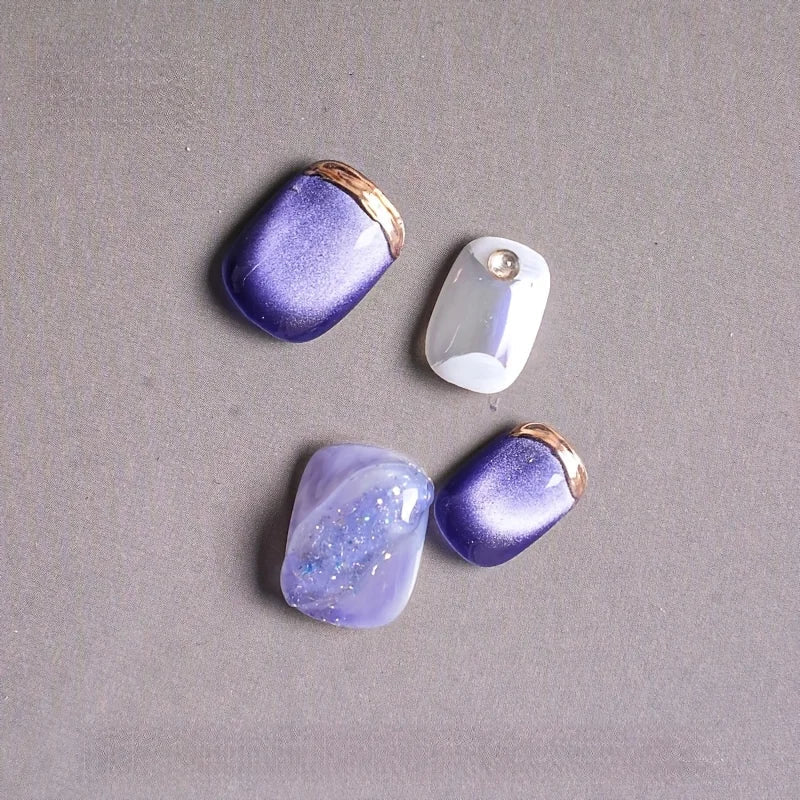 10pcs/set Handmade Dreamy Blue Press - On Nails Short Ballet Shape Gradient & Ombre Design Glossy Finish Removable False Nail Tips - Hands of Hope