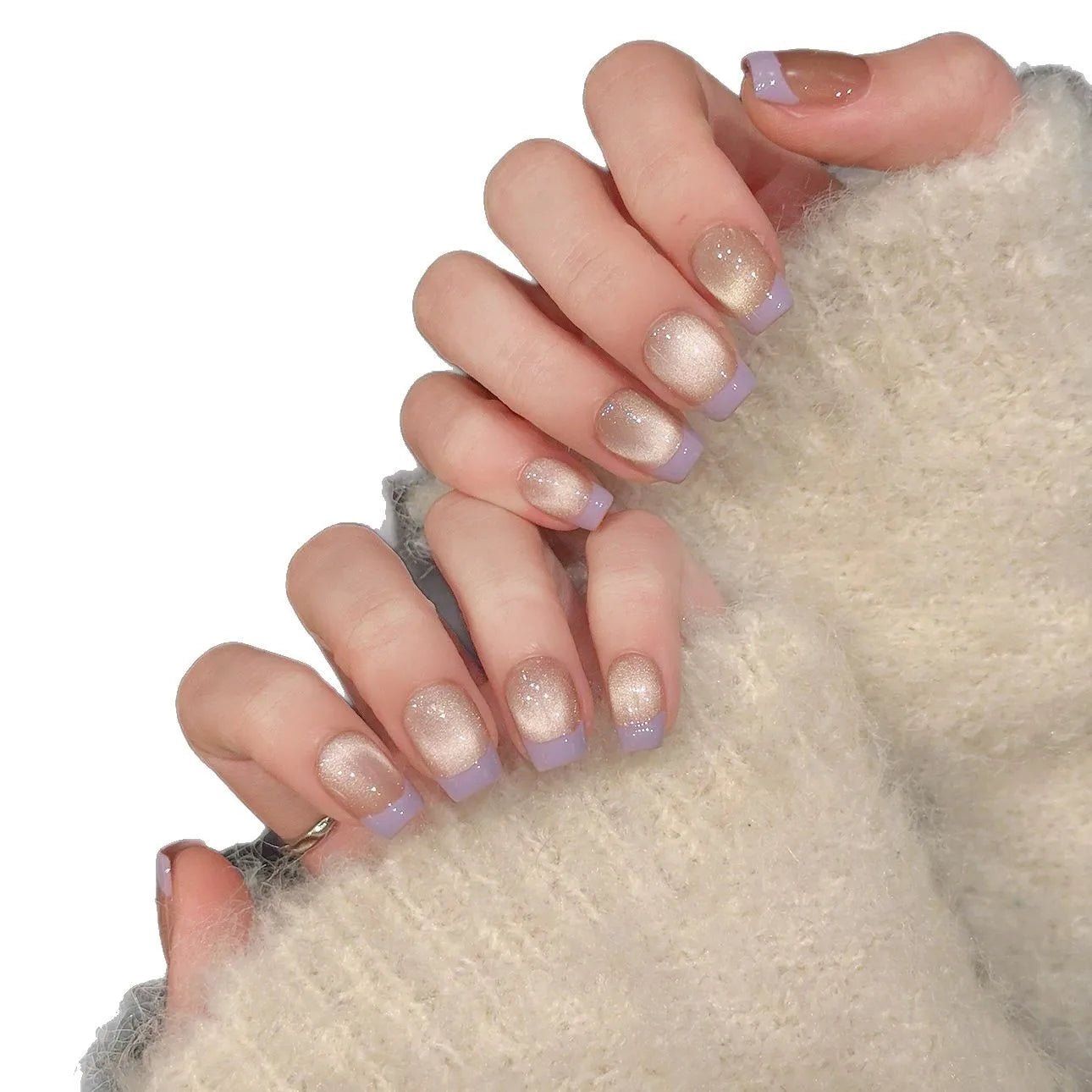 10pcs/set Handmade Dreamy Blue Press - On Nails Short Ballet Shape Gradient & Ombre Design Glossy Finish Removable False Nail Tips - Hands of Hope