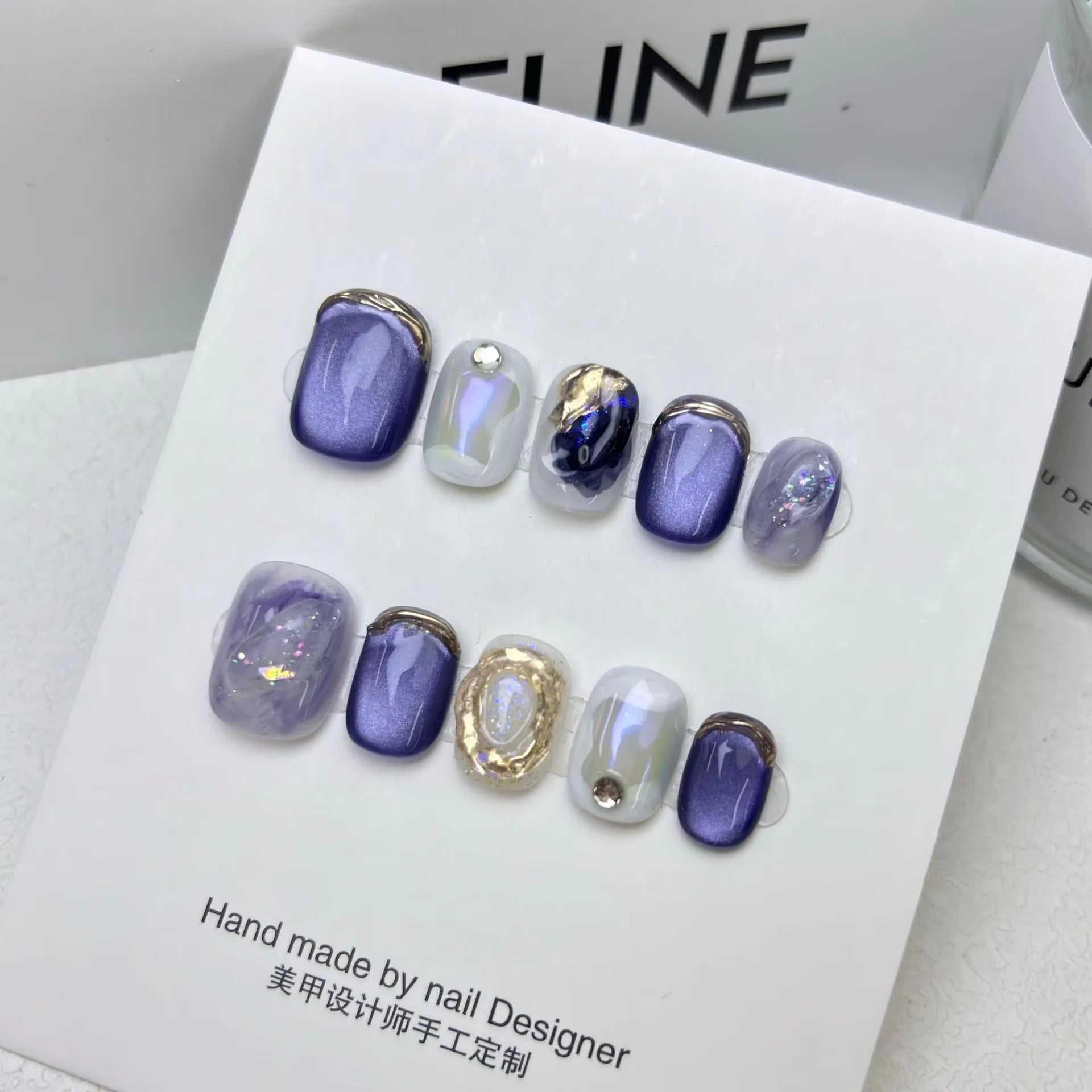 10pcs/set Handmade Dreamy Blue Press - On Nails Short Ballet Shape Gradient & Ombre Design Glossy Finish Removable False Nail Tips - Hands of Hope