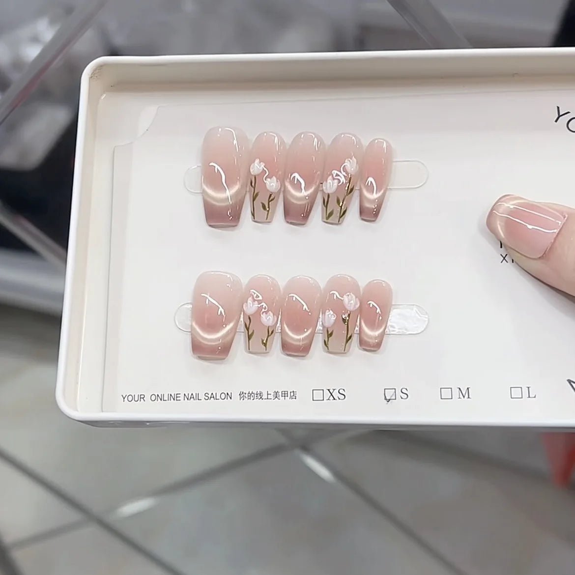 10pcs/set Handmade Dreamy Blue Press - On Nails Short Ballet Shape Gradient & Ombre Design Glossy Finish Removable False Nail Tips - Hands of Hope