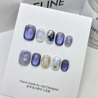 10pcs/set Handmade Dreamy Blue Press - On Nails Short Ballet Shape Gradient & Ombre Design Glossy Finish Removable False Nail Tips - Hands of Hope