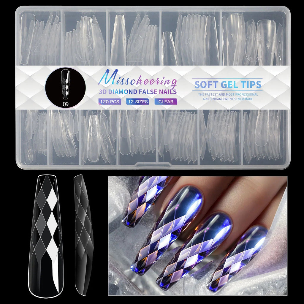 120/140Pcs 3D Diamond Almond Ballet Coffin False Nails Clear Press On Nails For Acrylic Gel Reusable Fake Tips DIY Nail Supplies - Hands of Hope